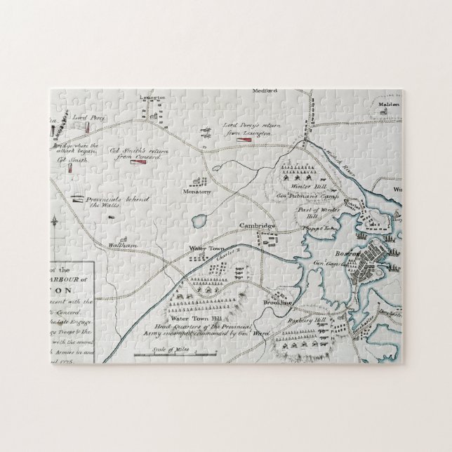 BOSTON--CONCORDKARTA, 1775 PUSSEL (Horisontell)