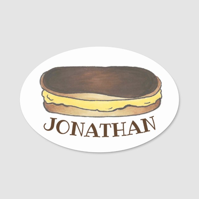Boston Cream Eclair Fransk Pastry Bakery Dessert Namnbricka (Framsida)