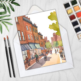 Boston cykeltur | North End Watercolor MA kort