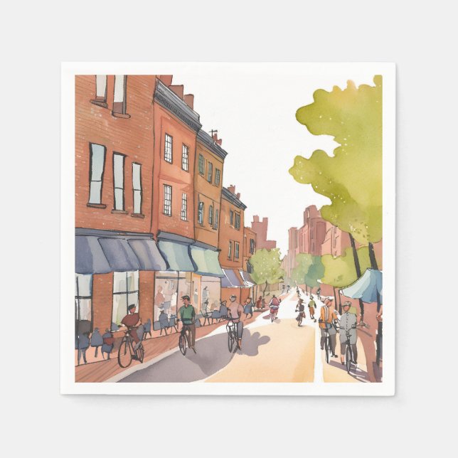 Boston cykeltur | North End Watercolor MA Pappersservett (Framsidan)
