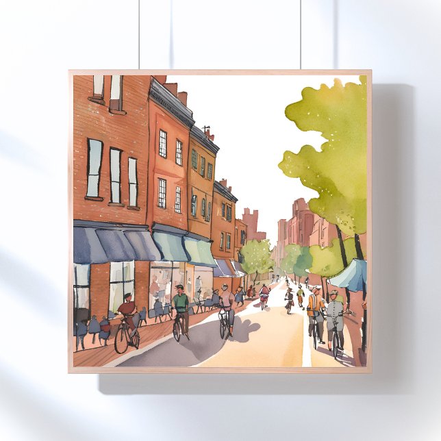 Boston cykeltur | North End Watercolor MA Poster (Skapare uppladdad)