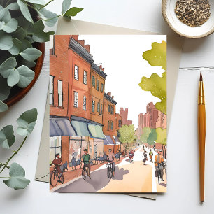 Boston cykeltur   North End Watercolor MA Vykort