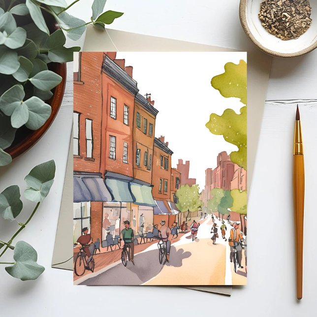 Boston cykeltur | North End Watercolor MA Vykort (Skapare uppladdad)