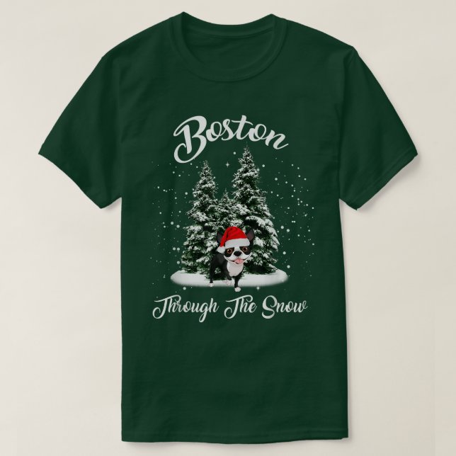 Boston Ferrier genom Snö-julen T Shirt (Design framsida)