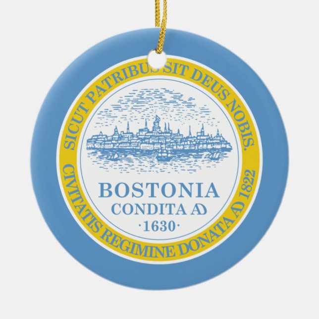 Boston Flagga Julgransprydnad Keramik (Framsidan)