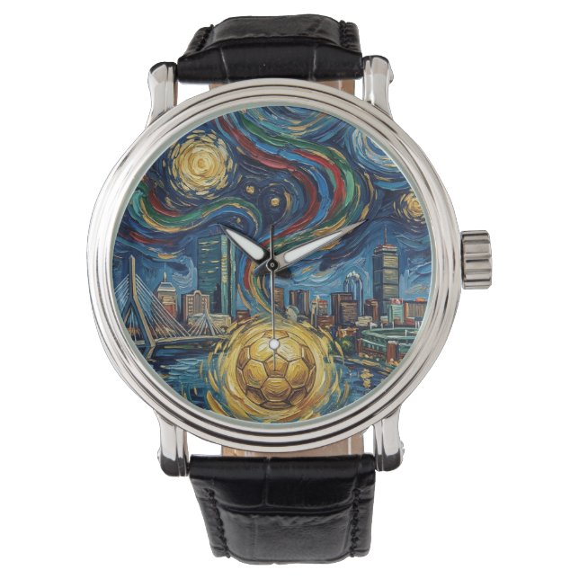 Boston Football Art 2026 Skyline Stadion Design Armbandsur (Framsida)
