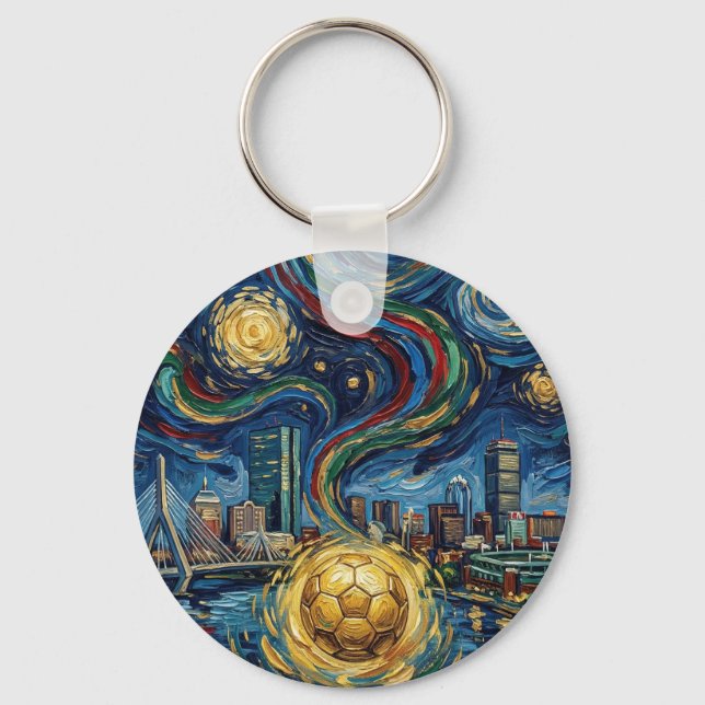 Boston Football Art 2026 Skyline Stadion Design Nyckelring (Framsida)