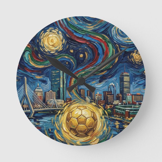 Boston Football Art 2026 Skyline Stadion Design Rund Klocka (Framsida)
