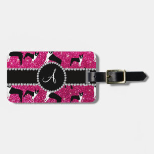Boston för glitter för Monogramneonshock rosa Bagagebricka
