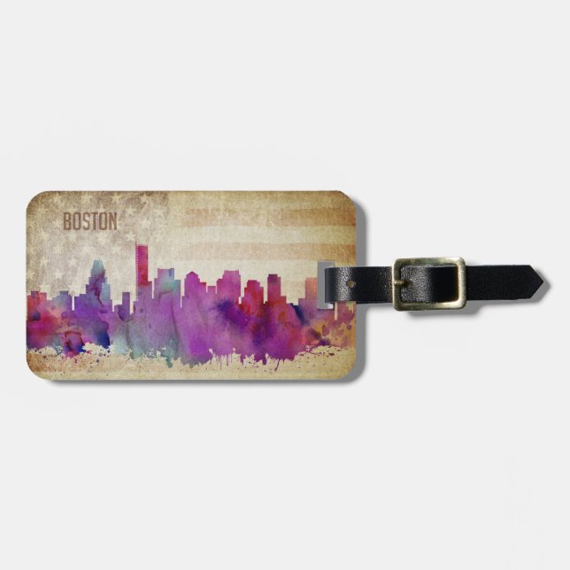 Boston för vattenfärgstad för MORSOR | horisont Bagagebricka (Horisontell Framsida)