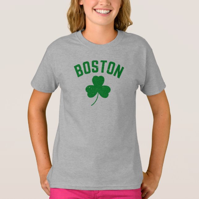 Boston Grön Lucky Shamrock   T Shirt (Framsida)