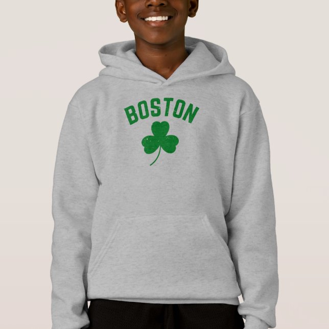 Boston Grönt Lucky Shamrock Hoodie T Shirt (Framsida)