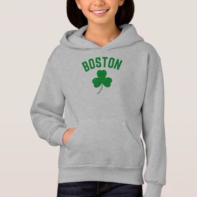 Boston Grönt Lucky Shamrock Hoodie T Shirt (Framsida)
