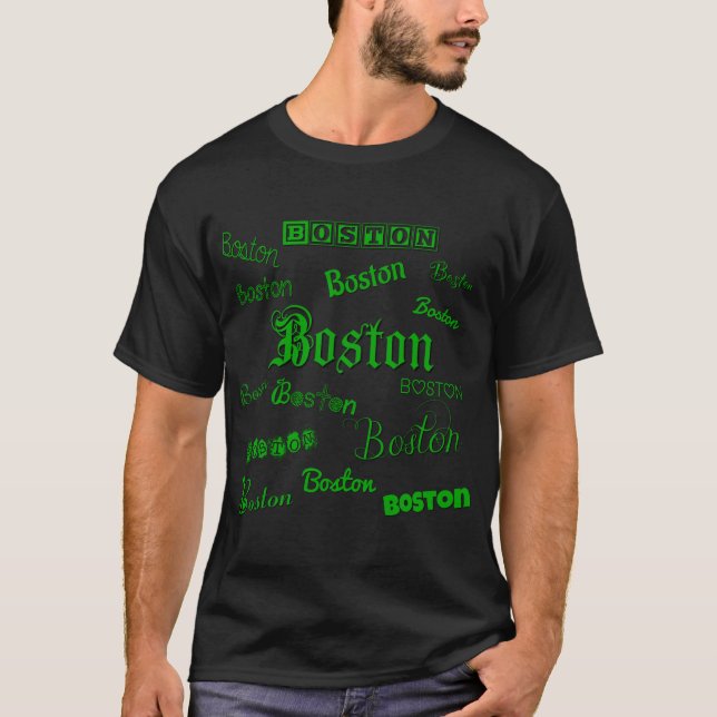 Boston Grönt Typsnitt T Shirt (Framsida)