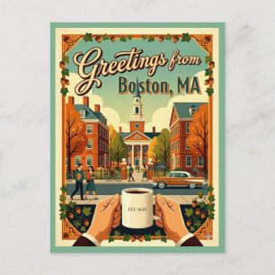 Boston Hälsningar Retro 1960-tal Akademisk Estetik Vykort