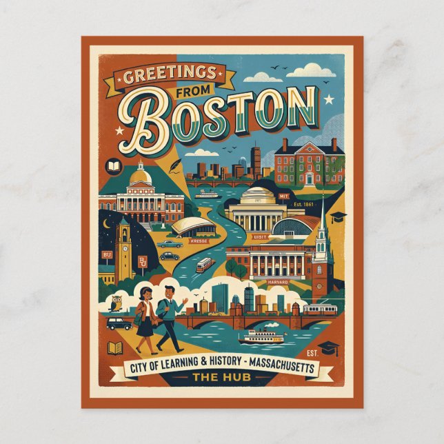 Boston Hälsningar Retro 1960-talet  Vykort (Framsida)