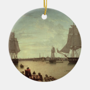 Boston hamn från konstitutionhamnplatsen julgransprydnad keramik