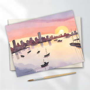 Boston Harbor Akvarell Stad Massachusetts Kort