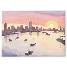 Boston Harbor | Akvarell Stad Massachusetts