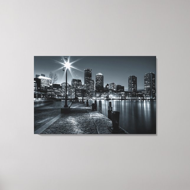 Boston Harbor B&W Nattkanvas Canvastryck (Framsida)