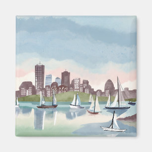 Boston Harbor Boston Massachusetts Akvarell Magnet