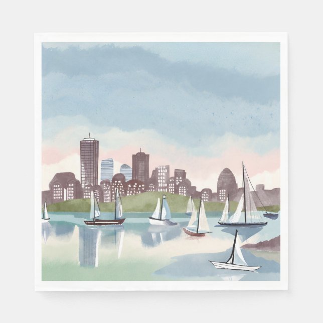 Boston Harbor | Boston Massachusetts Akvarell Pappersservett (Framsidan)