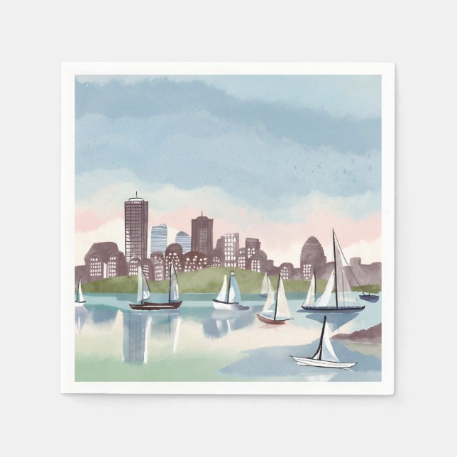 Boston Harbor | Boston Massachusetts Watercolor Pappersservett (Framsidan)
