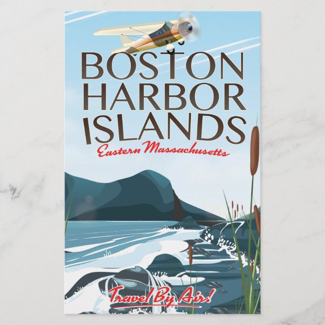 Boston Harbor Massachusetts Flygplansaffisch Brevpapper (Framsida)