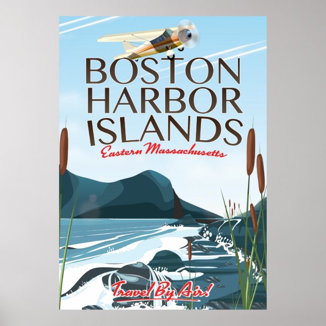 Boston Harbor Massachusetts Flygplansaffisch Poster (Framsidan)