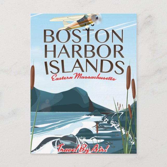 Boston Harbor Massachusetts Flygplansaffisch Vykort (Framsida)