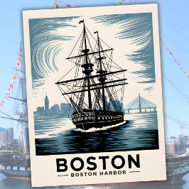 Boston Harbor New England Retro Coastal Nautical Vykort