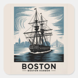 Boston Harbor Retro Tall Frakt Vintage Nautical Fyrkantigt Klistermärke