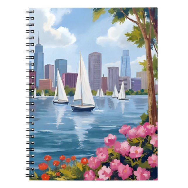 Boston Harbor Spring | Båt Bukt Stadssilhuett Anteckningsbok (Framsidan)