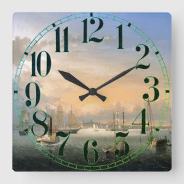 Boston Harbour 1854 Fyrkantig Klocka