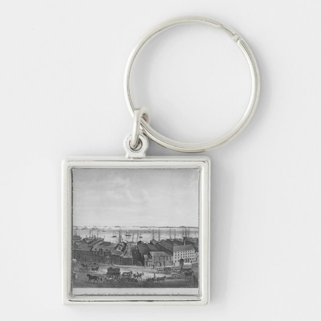 Boston Harbour, 1854 Fyrkantig Silverfärgad Nyckelring (Framsidan)