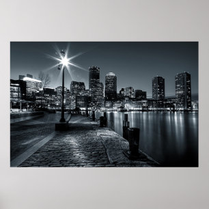 Boston Harbour B&W Natt Poster