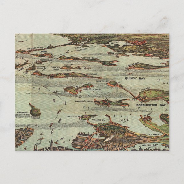 Boston Harbour Birdseye view karta Vykort (Framsida)