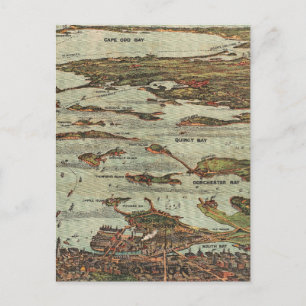 Boston Harbour Birdseye view karta Vykort
