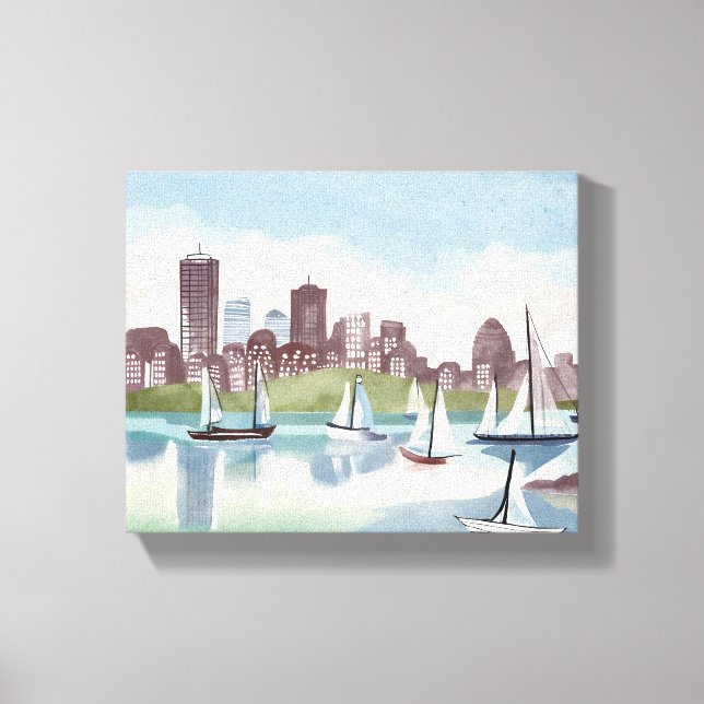 Boston Harbour | Boston Massachusetts Watercolor Canvastryck (Framsida)
