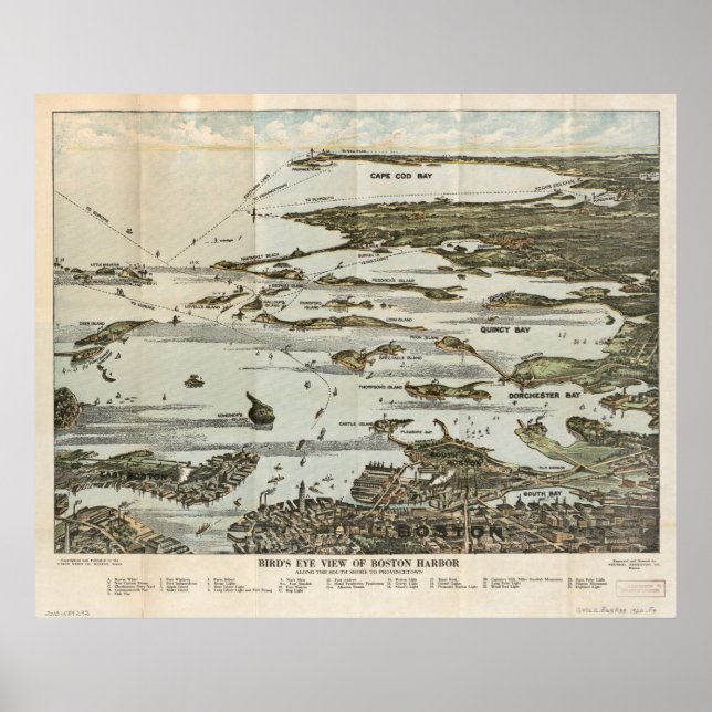 Boston Harbour MORSA 1920 Antique Panoramic Kartor Poster (Framsidan)