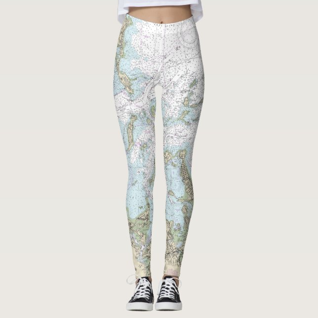 Boston Harbour Nautical Chart 13270 Leggings (Framsida)