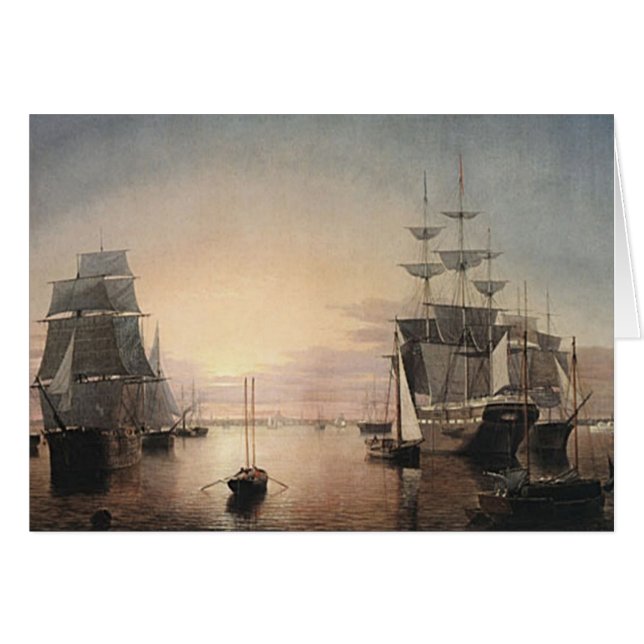 Boston Harbour Sunset Card Hälsningskort (Framsidan Horizontal)