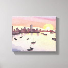 Boston Harbour | Watercolor Cityscape Massachusett Canvastryck