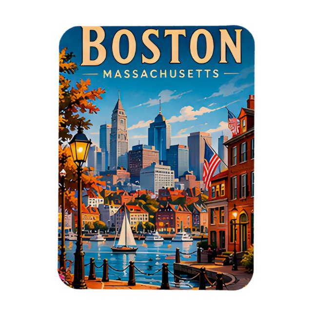 Boston historiska strandpromenad och siluett magnet (Vertikal)