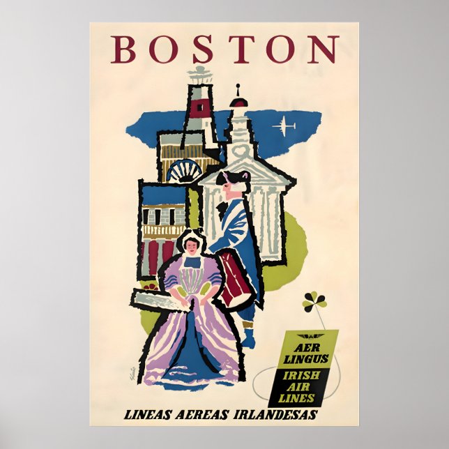 Boston History Poster Resa Konst Aer Lingus Tryck (Framsidan)