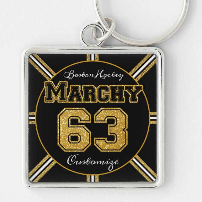 Boston Hockey Marchy 63 Fyrkantig Silverfärgad Nyckelring (Framsidan)