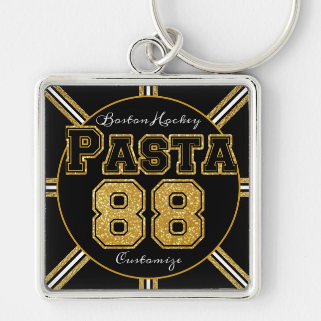 Boston Hockey Pasta 88 Fyrkantig Silverfärgad Nyckelring (Framsidan)