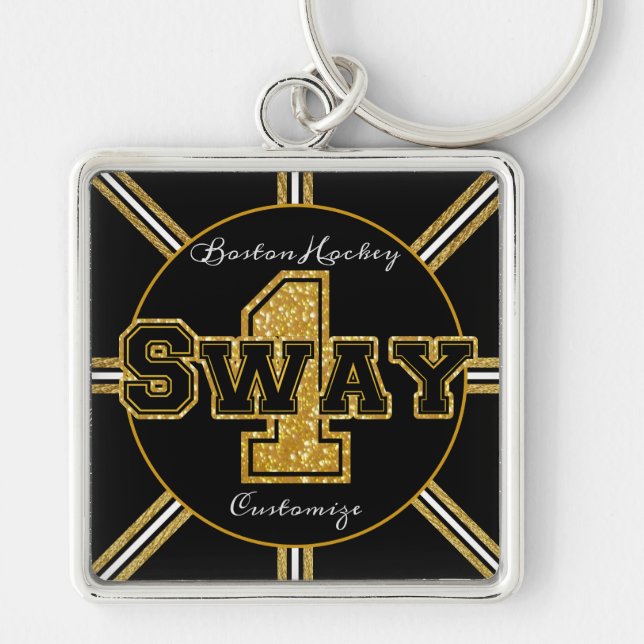 Boston Hockey Sway 1 Fyrkantig Silverfärgad Nyckelring (Framsidan)
