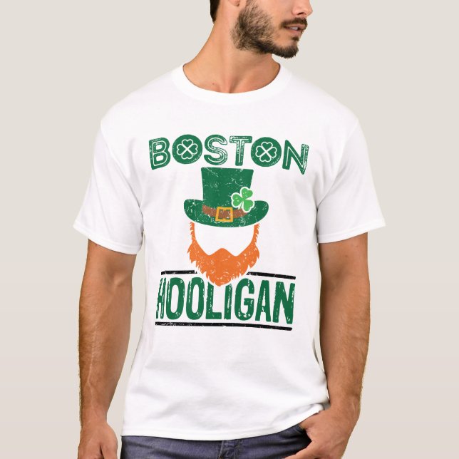 Boston Hooligan St patricks day T Shirt (Framsida)