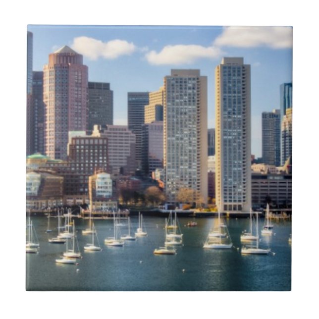 Boston horisont från strand kakelplatta (Framsidan)